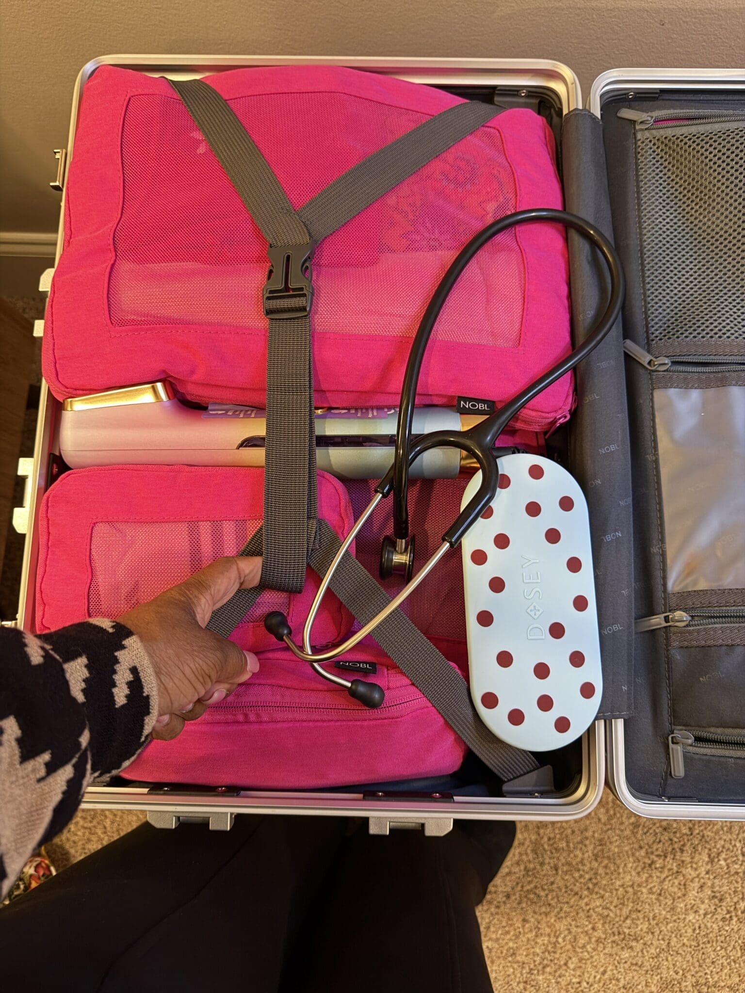 Nobl Packing Cubes fully packed inside carry-on luggage