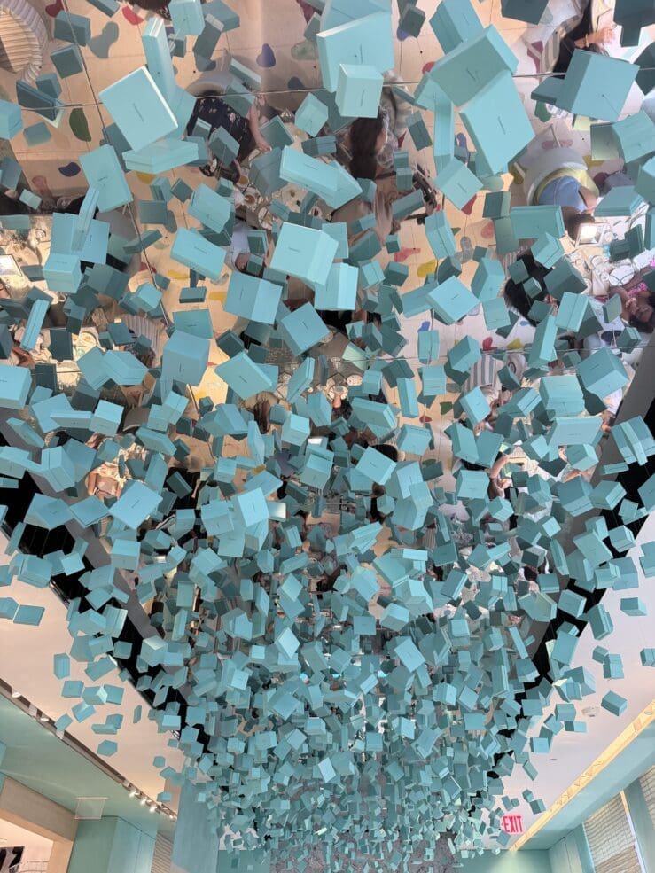 Blue box cafe NYC ceiling with blue boxes