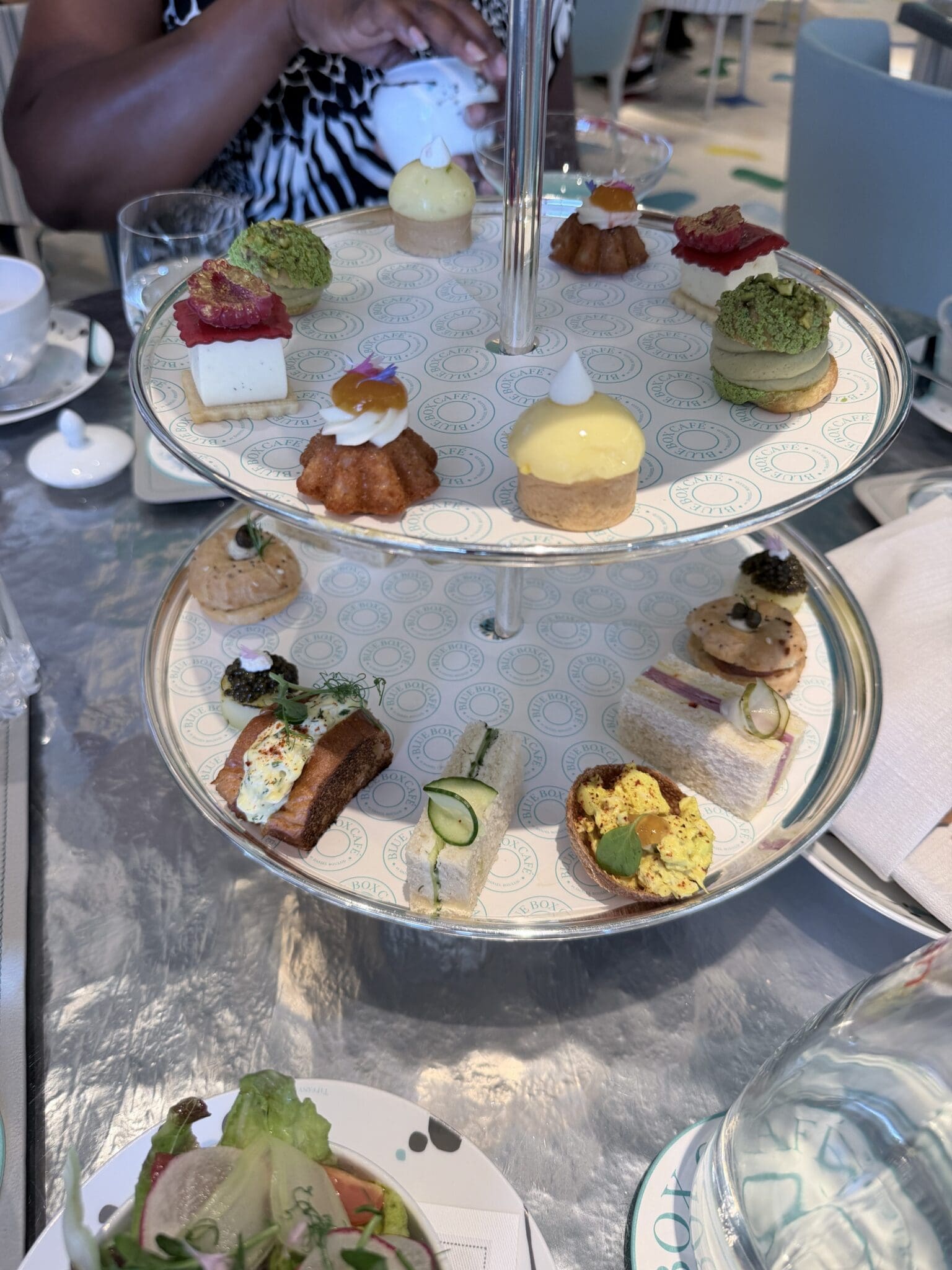 The tiered afternoon tea service at The Blue Box Cafe NYC