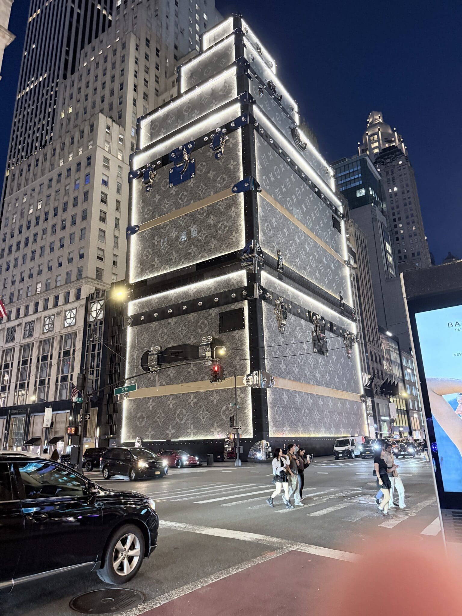 Louis Vuitton luxury flagship shopping exterior on Fifth Avenue
