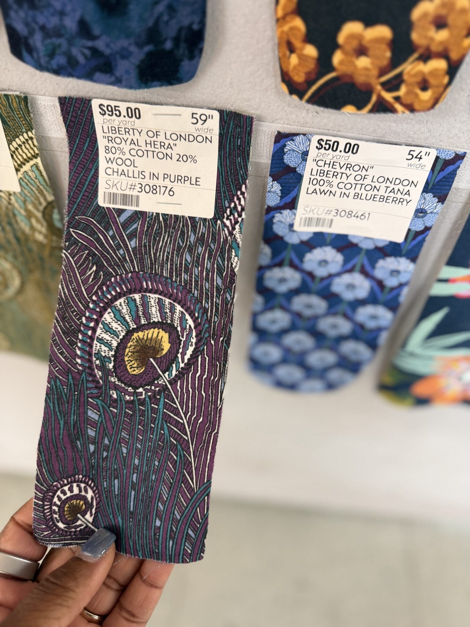 Liberty of London fabrics display at B and J Fabrics